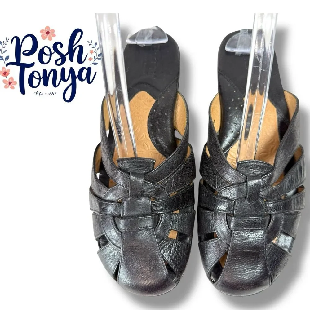 Born Slip On Leather Mules Backless Fisherman Slide Sandals Brown Womens Size 6